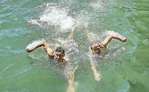 Veteran Jetty Ocean Swim competitors Greg Swan and Kevin Plummer test the Jetty waters. Veteran Jetty Ocean Swim competitors Greg Swan and Kevin Plummer test the Jetty waters.